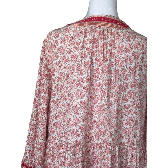 Cynthia Rowley Red Paisley Boho Tunic Blouse Top Flare Sleeve 1X Hippie Bohemian - Picture 8 of 12